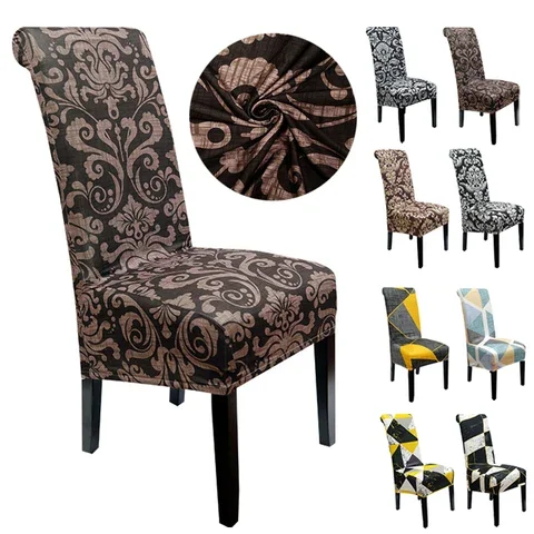 

Bohemian Style XL Size Printed Chair Cover High Back Chair Covers for Dining Room Wedding Hotel Banquet Stretch Decor Seat Case