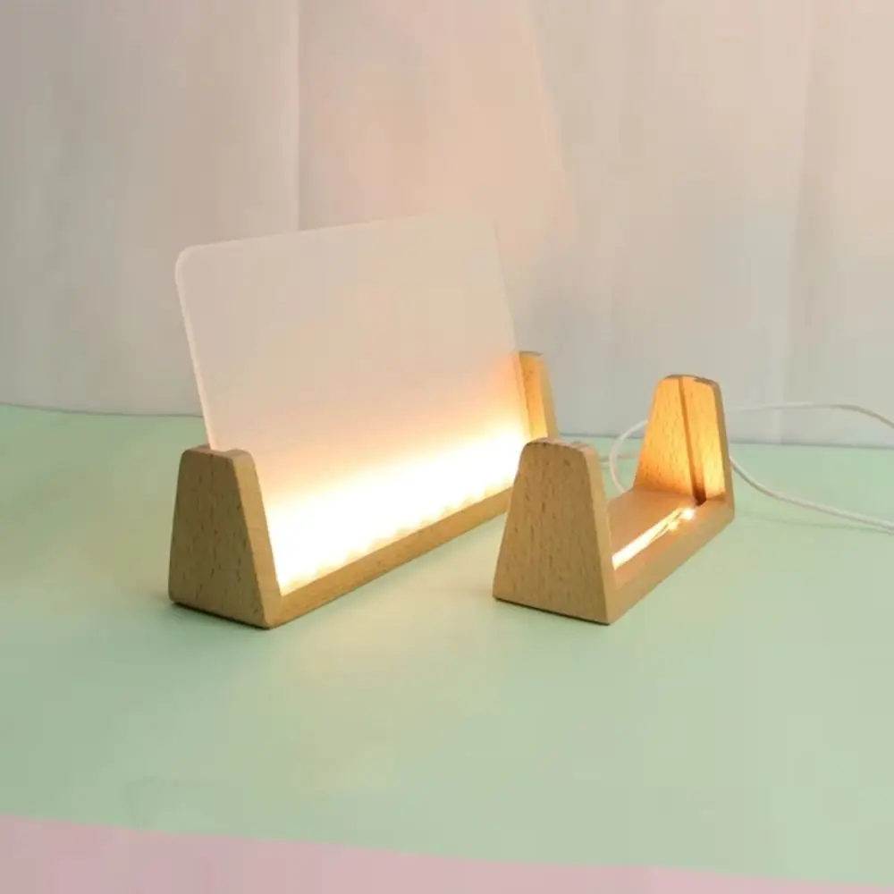 Warm Light Wooden Lighted Base Non-slip USB Plug in LED Lighted Stand Multi-functional U-Shape Design Lighted Picture Frame