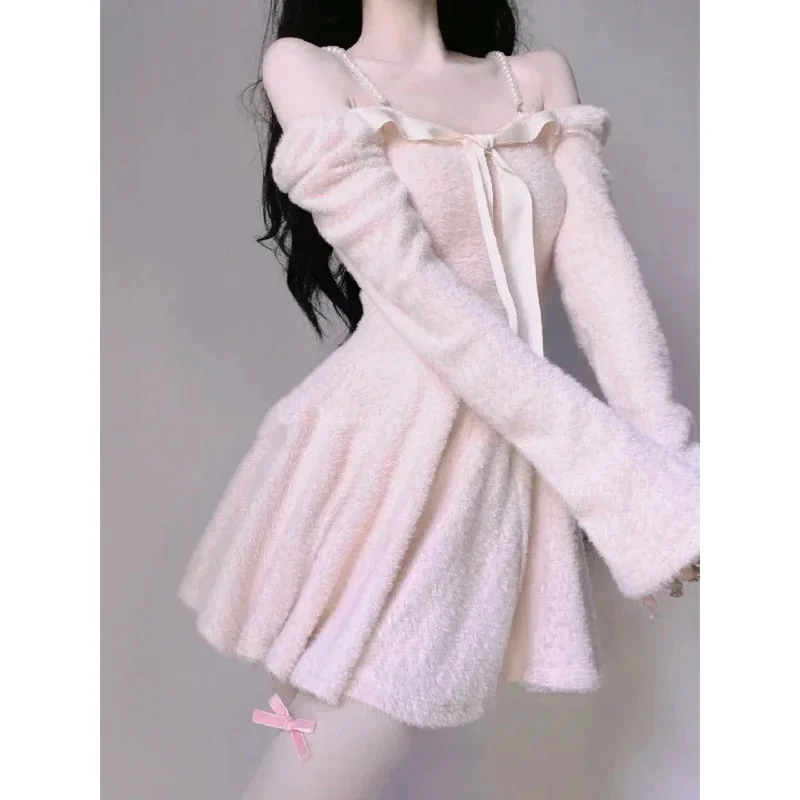 

2024 Sweet Elegant Dress Office Lady Casual Long Sleeve Dress Women Evening Party Slim Sexy Mini Dress Korean Fashion Chic