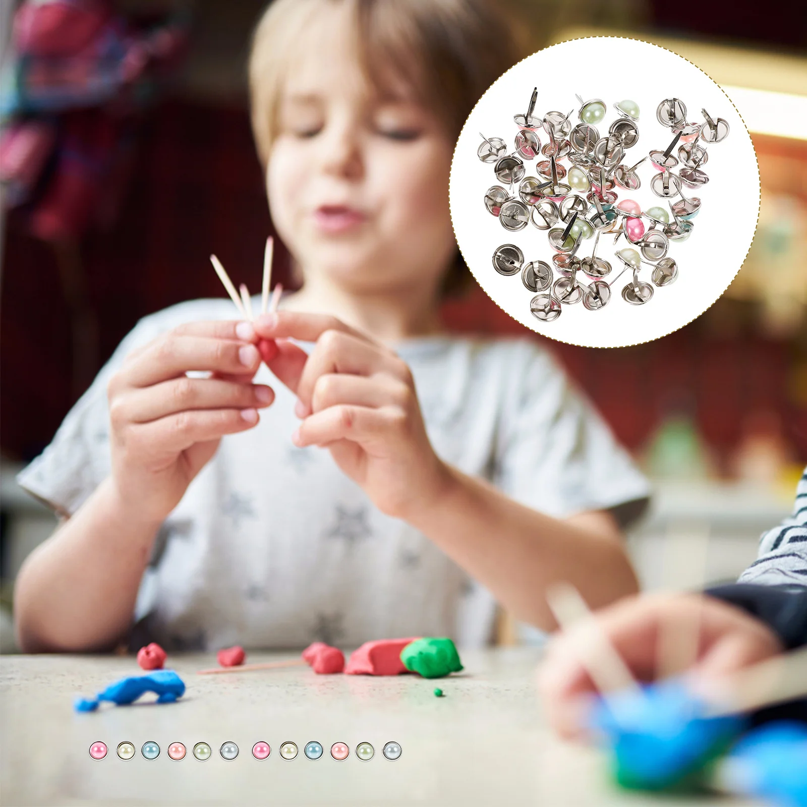 

50Pcs Round Brads Pearl Design Reusable for Paper Crafts Scrapbooking Various Colors Brads Alloy Paper Fasteners