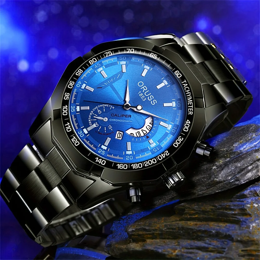 Men\'s watch durable fashion watch calendar big dial new men\'s business watch blue cool