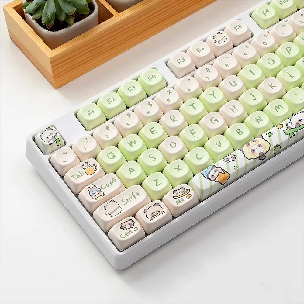 

PBT material, small full set of MOA milk green, keycaps, panda cartoon cute, suitable for mechanical keyboard keycaps