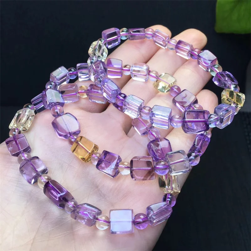 9MM Natural Ametrine Bracelet Fashion Energy Stone Reiki Healing Crystal Strand Fengshui Gift 1PCS