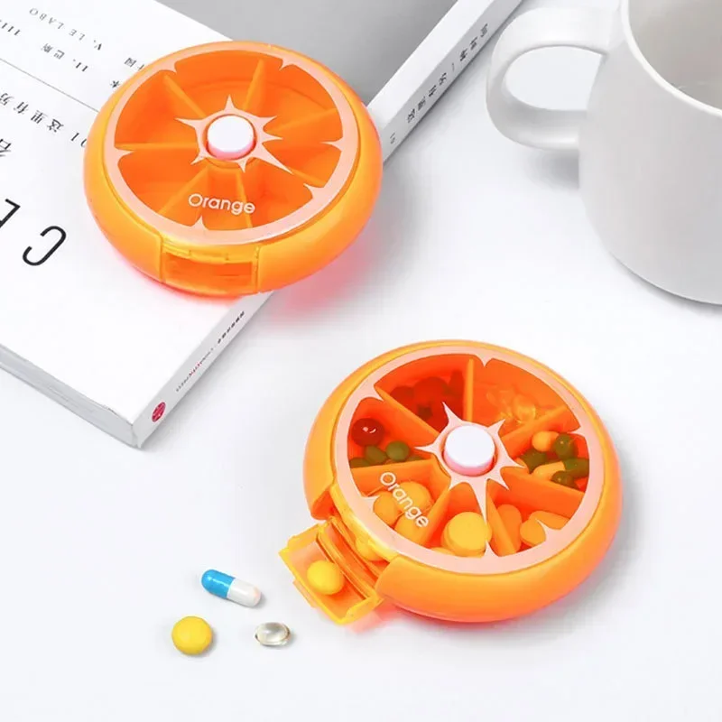 Mini Pill Box Weekly Medicine Pill Box Rotating Pillbox Case Splitter Pill Organizer Portable Travel 7 Day Pills Container Case