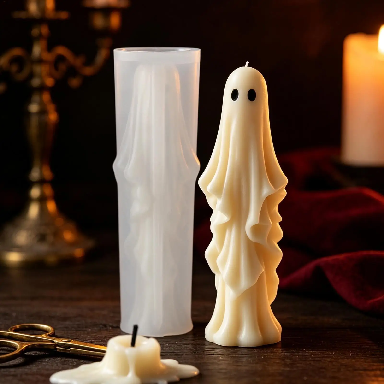 3D Ghost Shape Candle Mold Halloween Silicone Epoxy Resin Casting Plaster Mold for Wax Diy Home Decor Spooky Party Craft