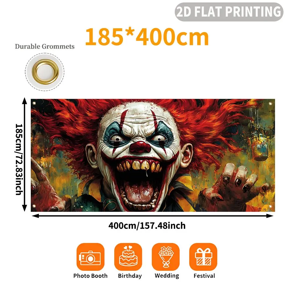 1pc 2D FLAT Halloween Party Garage Banner, Scary Clown Face With Red Hair Pattern, No Power Need, for Garage Door Decor