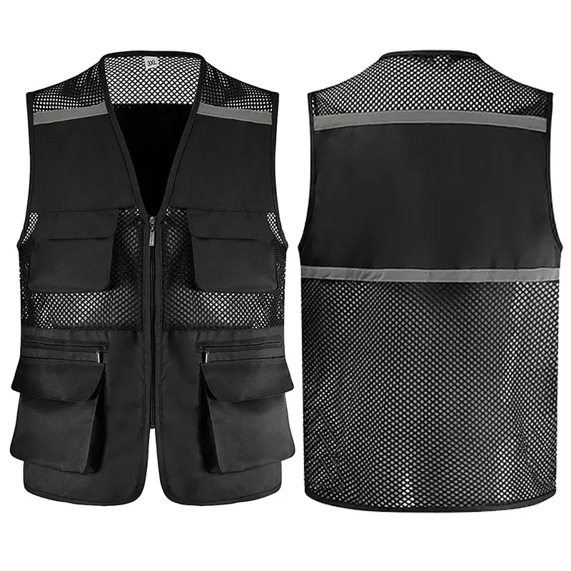 

Mesh Photographer Vest with Multi Pockets Reflective Night Warning Fishing Vest for Man Plus Size 4XL Engineer Work Wear Vest