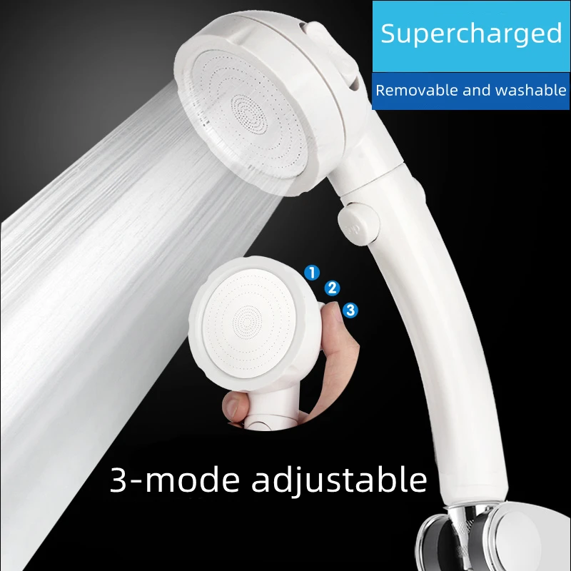 Pressurized Shower Head High Pressure Water Saving 3-mode Adjustable Bathroom Accessories White Hand Shower Set