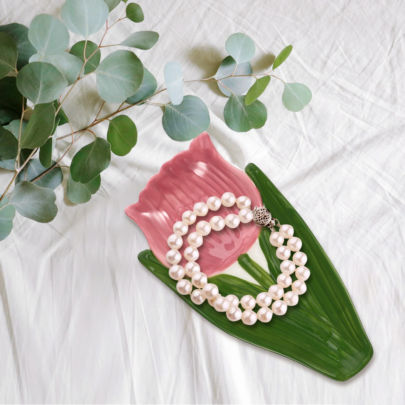 

Ceramic Jewelry Tray Tulip Shape Desktop Display Organizer Jewelry Storage Plate Ring Earrings Holder Decorative