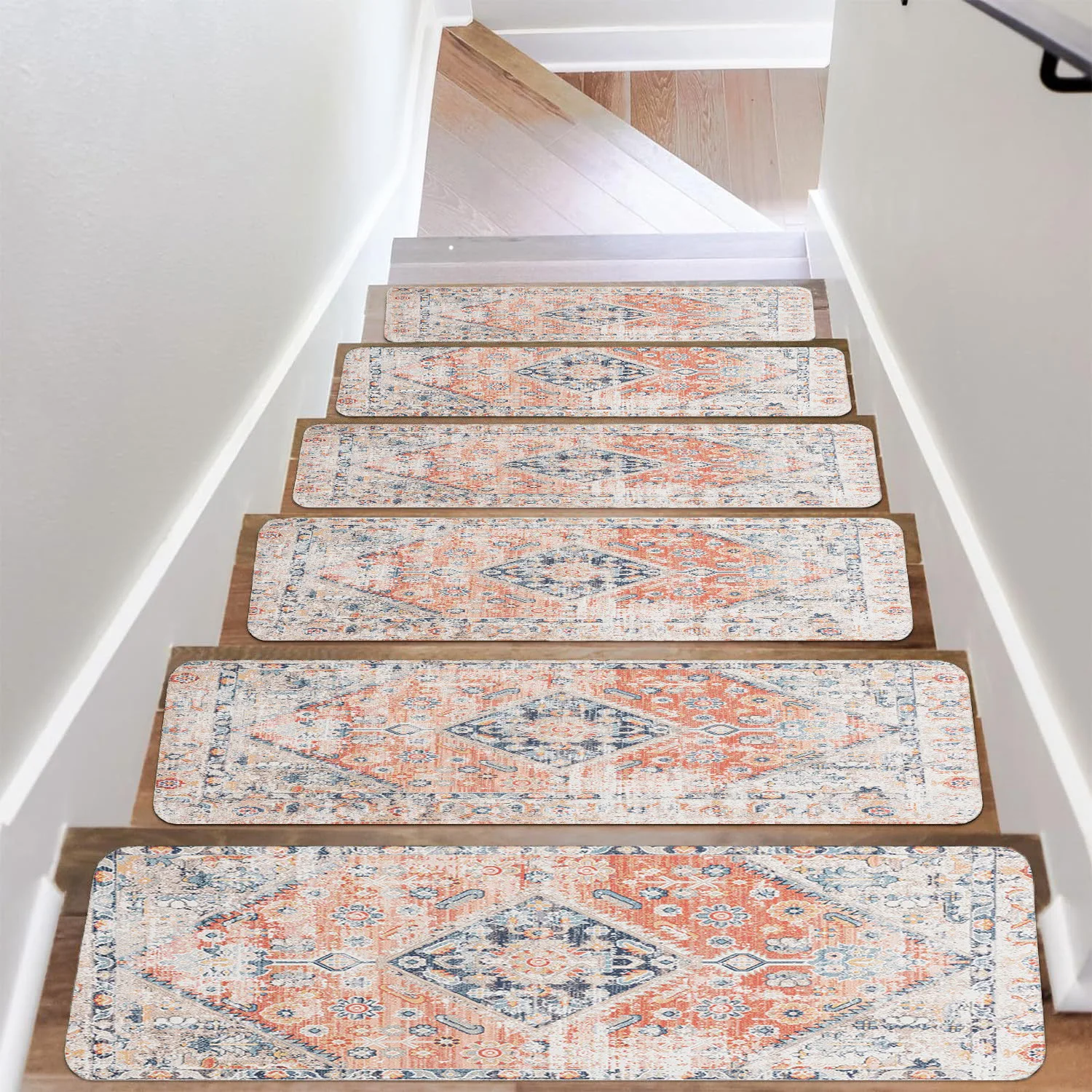 VIKAMA Vintage Bohemian Stair Carpet Non-slip, Absorbent Indoor Safety Rug Suitable for Indoor and Outdoor Staircases Home Decor