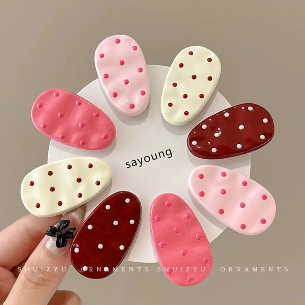 2pcs Pink Polka Dot Oval Hairpin Forehead Side Bangs Clip Broken Hair Duck Bill Clip Headwear Girls Kids Women Hair Accessories