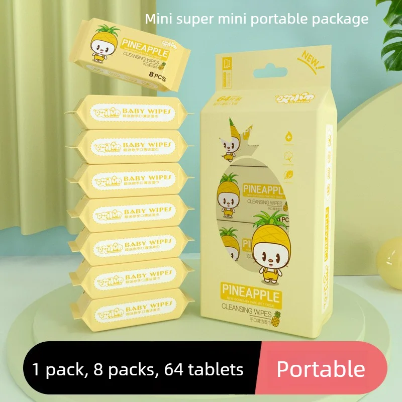 64 stuks wegwerp mini-handdoekjes/draagbaar reisformaat speciale extractie hand- en mondreinigingsdoekjes voor thuisschoolbenodigdheden