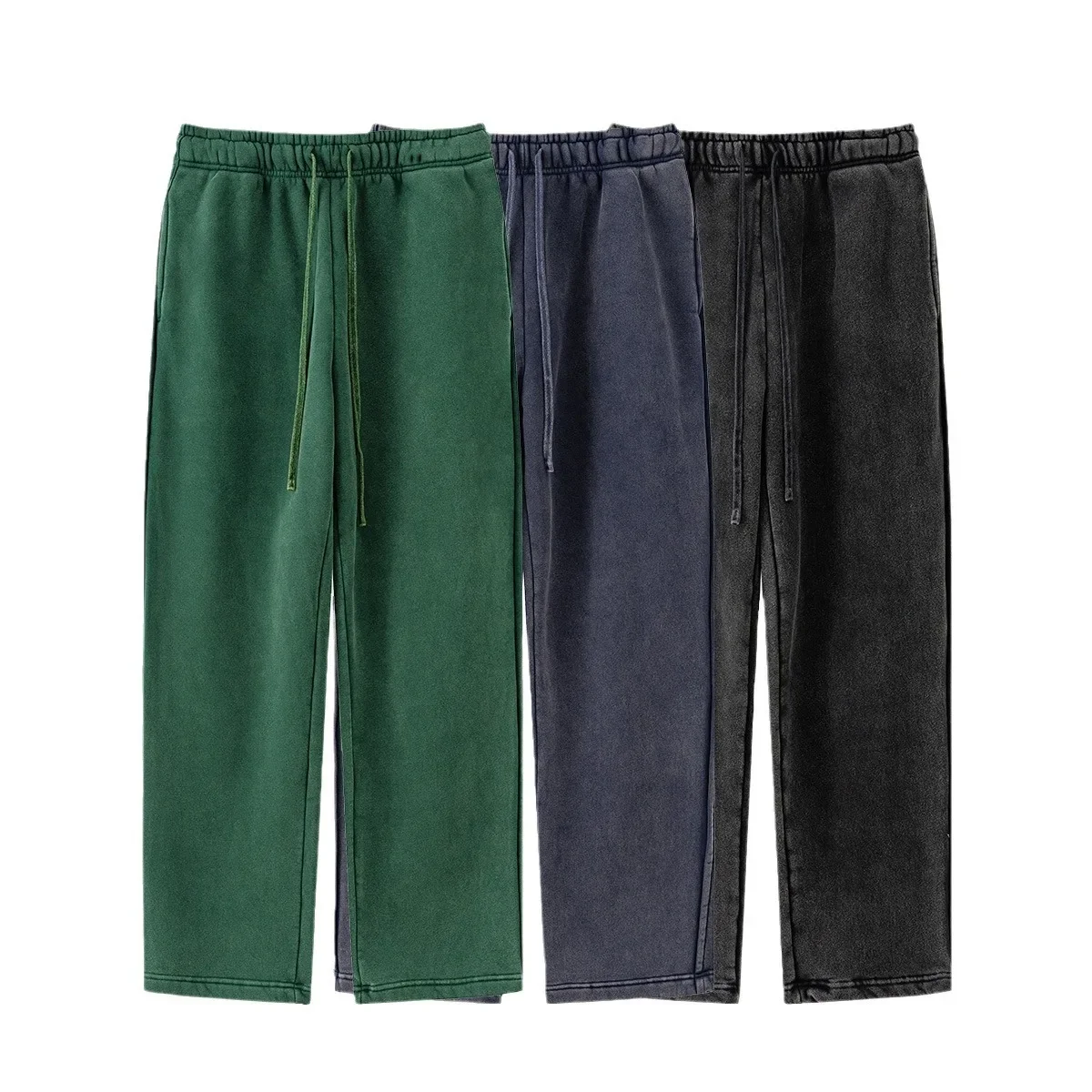 Pantalones de chándal rectos de terciopelo retro lavados deportivos neutros de poliéster y algodón 332G para hombre con logotipo personalizado 2024 Otoño e Invierno