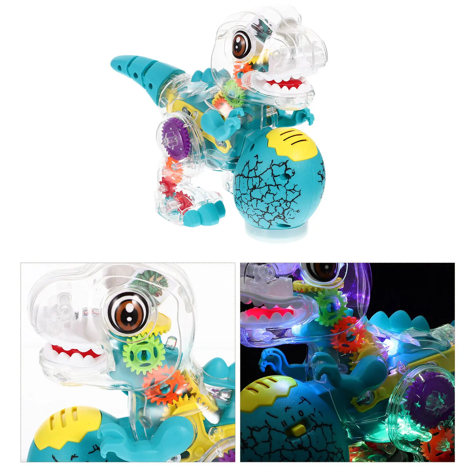 

Электрический прозрачный робот-динозавр с прозрачными шестеренками, музыкальными эффектами, световыми и звуковыми сигналами, меняющий цвет, с движущимся хвостом, для детей