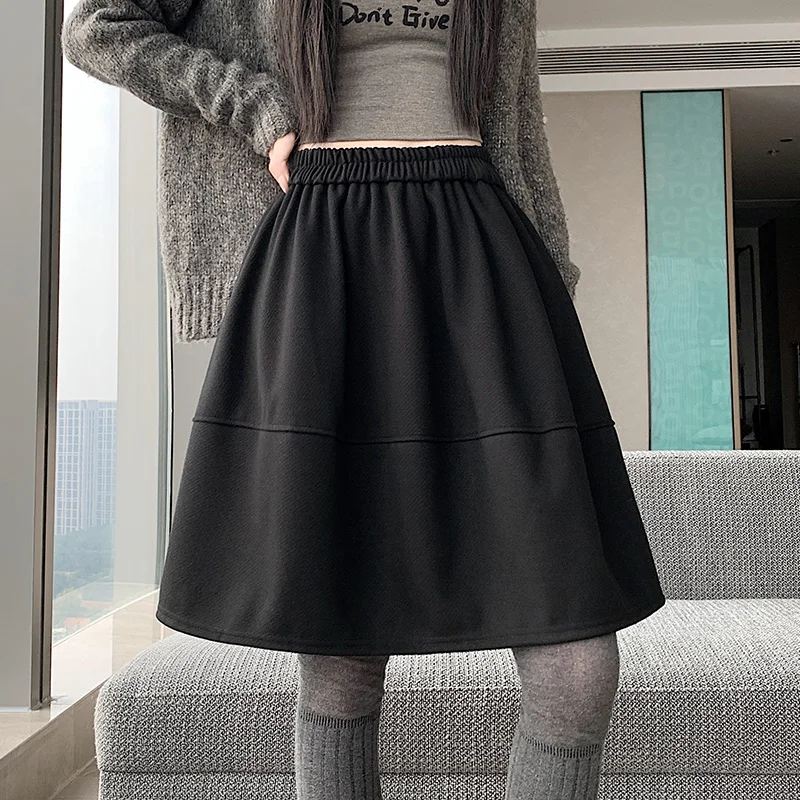 Thiened الصوفية ألف خط تنورة المرأة الخريف الشتاء جديد منتفخ تنورة عالية الخصر ميدي تنورة ort تنورة الكورية Sle