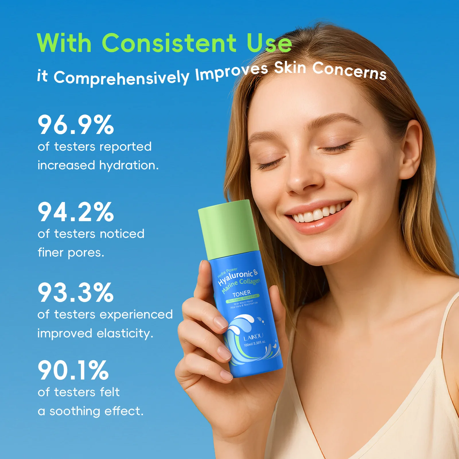 

LAIKOU Hyaluronic Acid Toner 100ml Collagen Moisturizing Face Mist Pore Tightening Daily Water