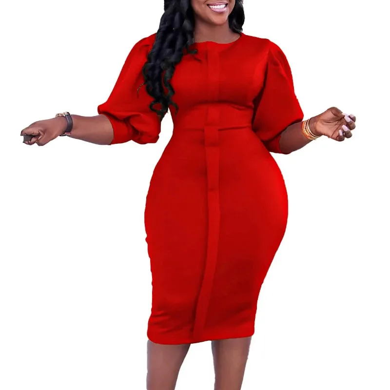 

African Bodycon Dresses for Women Summer 2024 Elegant African Half Sleeve Polyester Green Red Black White Midi Dress Outfits