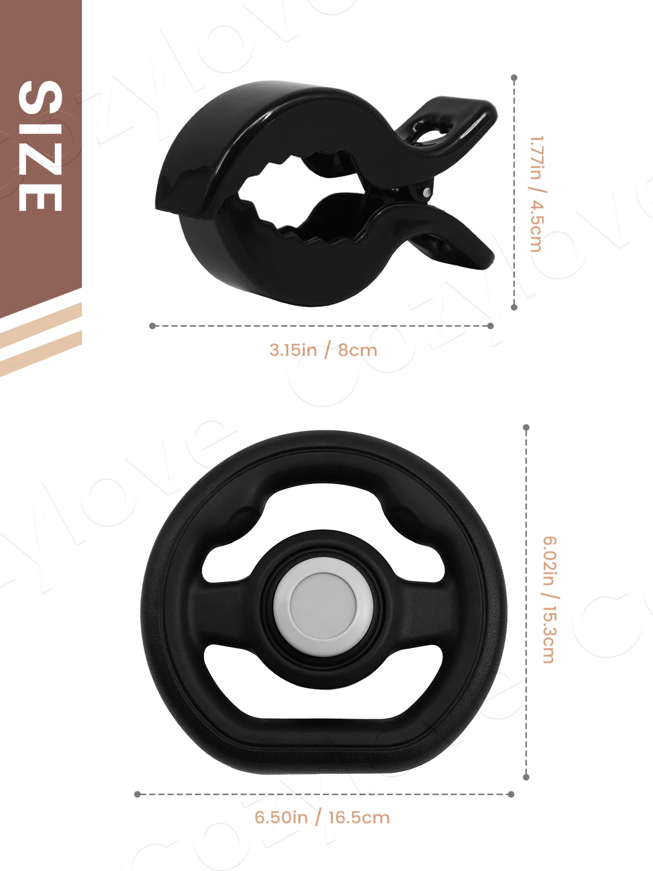 Baby Stroller Steering Wheel with 2 Pack Universal Clips, Toddler Pretend Driving,Stroller Accessory Set for Mosquito Net & Sun