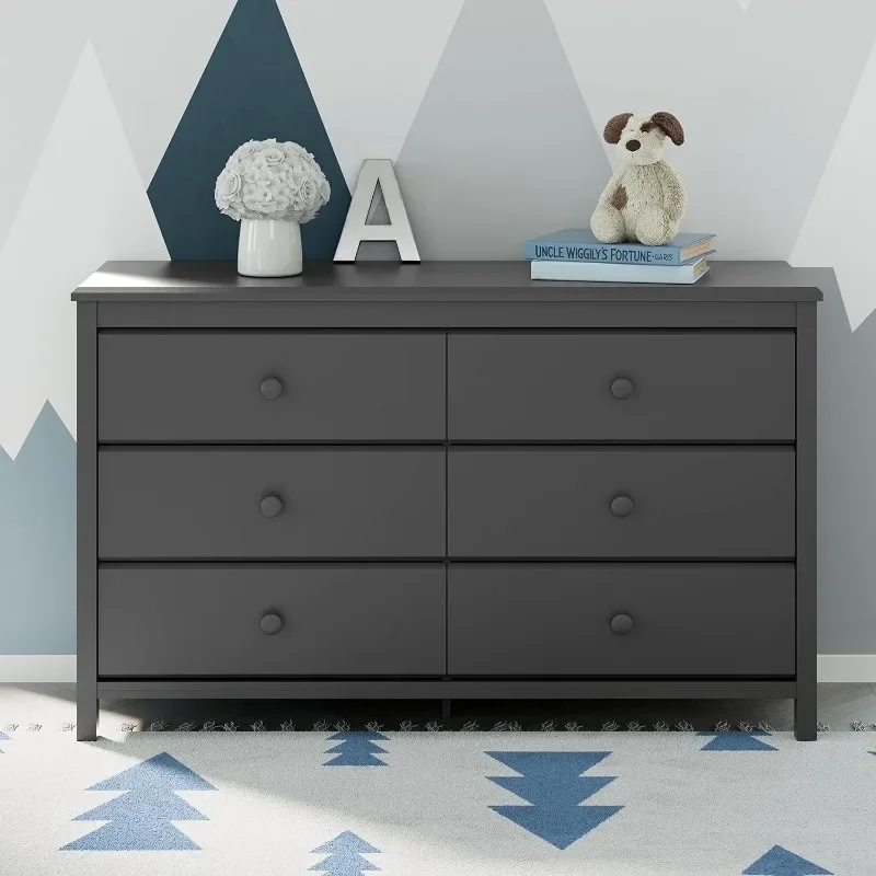 Alpine 6 Drawer Double Dresser (Grey) - GREENGUARD Gold Certified, Kids Room Dresser, 6 Drawer Dresser, Kids Dresser