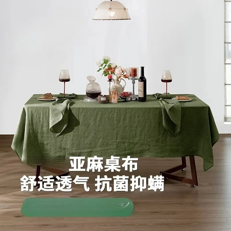 French Yarn Dyed Linen Table Cover, Solid Tone Decor for Round & Rectangular Dining Table