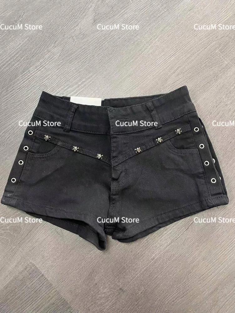 Women\'s Black Gothic Denim Shorts Vintage High Waist Mini Jeans Shorts Y2k Shorts Pants Harajuku Trashy Emo 2000s Clothes Summer