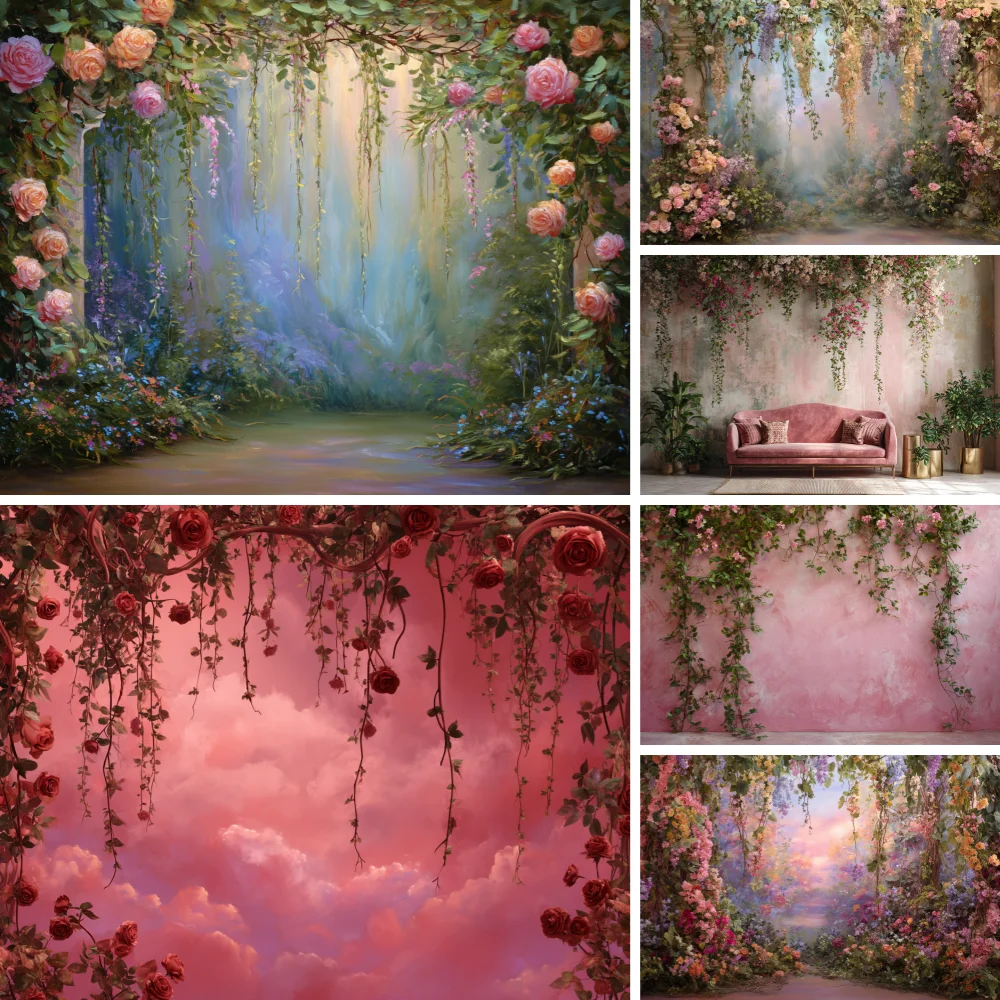 

Spring Flower Wall Photography Background Abstract Floral Wedding Birthday PartyDecor Maternity Art Portrait Backdrop Photobooth