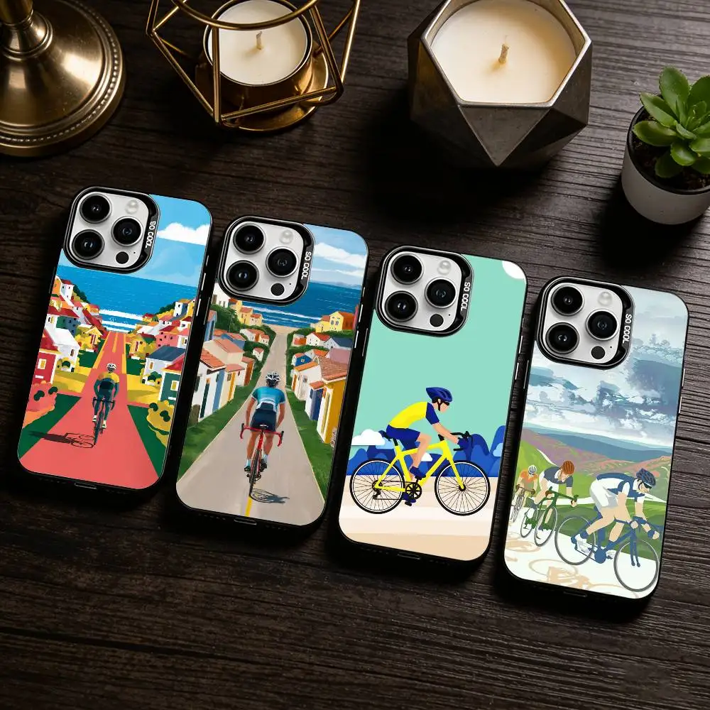 حافظة هاتف للدراجة الجبلية M لهواتف iPhone 17,16,15,14,13,12,11 Plus، Pro Max، XS، حافظة هاتف فضية ملونة