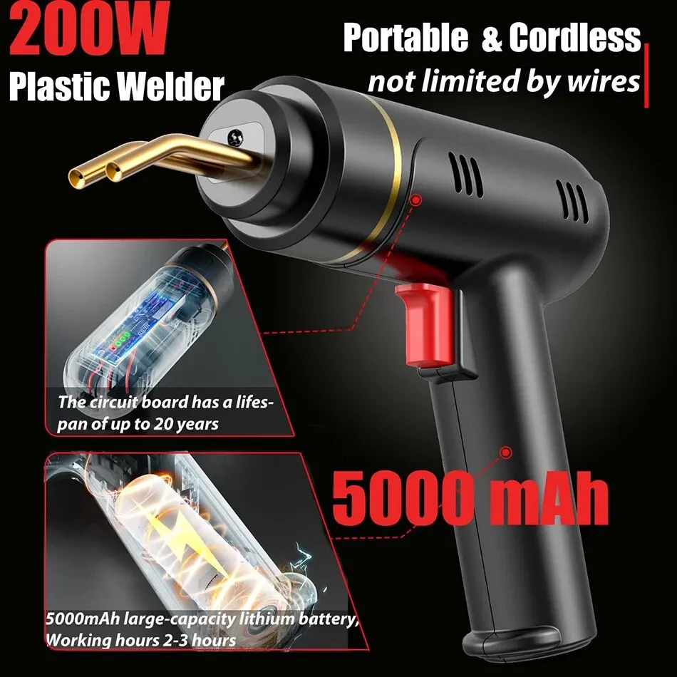 200W Hot Stapler Rechargeable Plastic Welding Machine Bumper Repair Kit 5000mAh Battery Type-c Rechargeable Car Bumper Repair