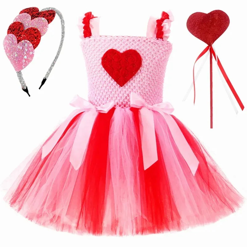 dd54Toddler Baby Girls Valentine’s Day Princess Dress Sweet Love Heart Tutu Dresses Kids Valentines Wedding Birthday Party Costu