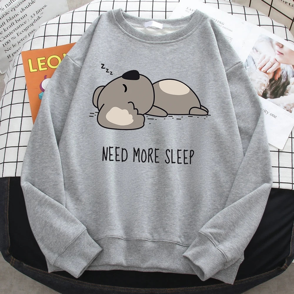 Casual Simple Women'S Sweatshirt Need More Sleep Cartoons Bear Print Hooded Loose Fleece Pullovers Warm Soft Female Streetwear