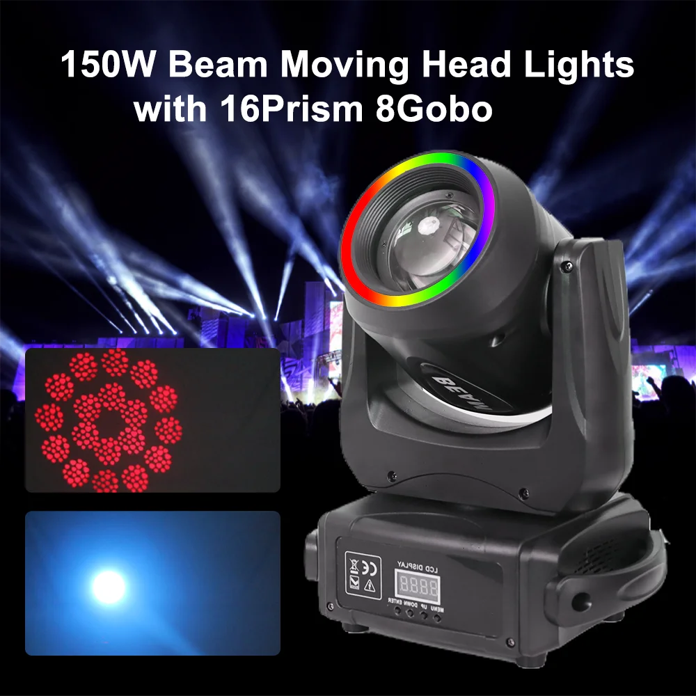 

150 Вт луч с подвижной головкой 16Prism 8Gobo сценический светильник DMX DJ свет для свадьбы, церковной вечеринки, КТВ, дискотеки, диджея, бара, шоу, клуба, освещение