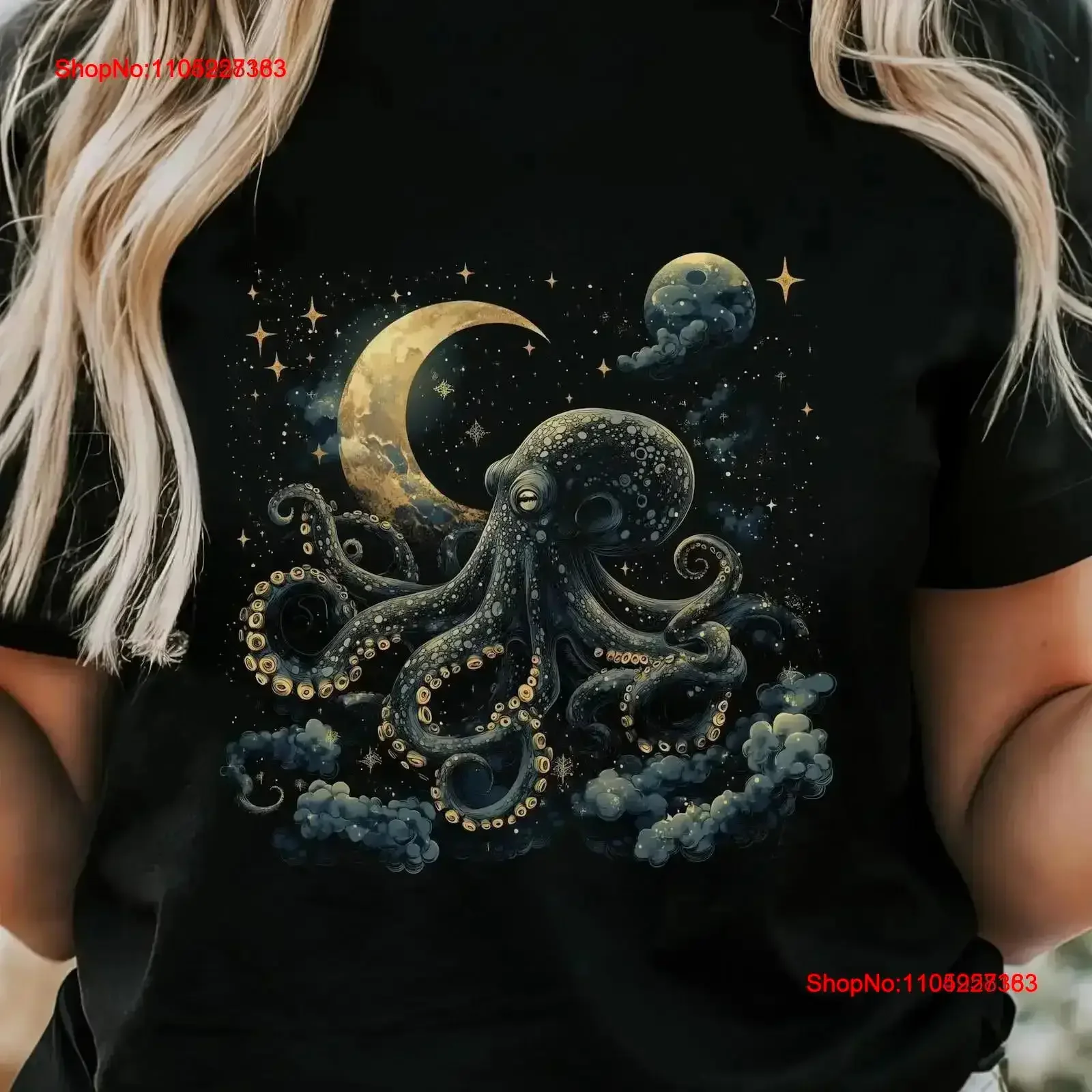 

Octopus T Shirt Crescent Moon Dark Maximalist Moody Kraken Whimsic vintage Washed Slightly fashion Comfortable Soft Casual