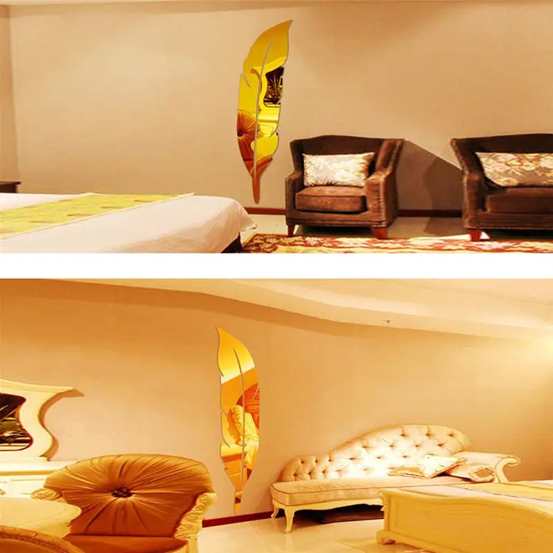 Stiker dinding cermin 3D bulu besar untuk ruang tamu seni dekorasi rumah stiker vinil kertas dinding akrilik DIY