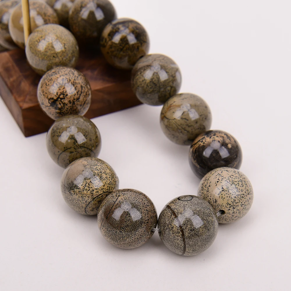 APDGG Huge 22MM Natural Mix Color Grass Flower Jasper Smooth Round Gems Stone Loose Beads 15.5\'\' Strands Jewelry Making DIY