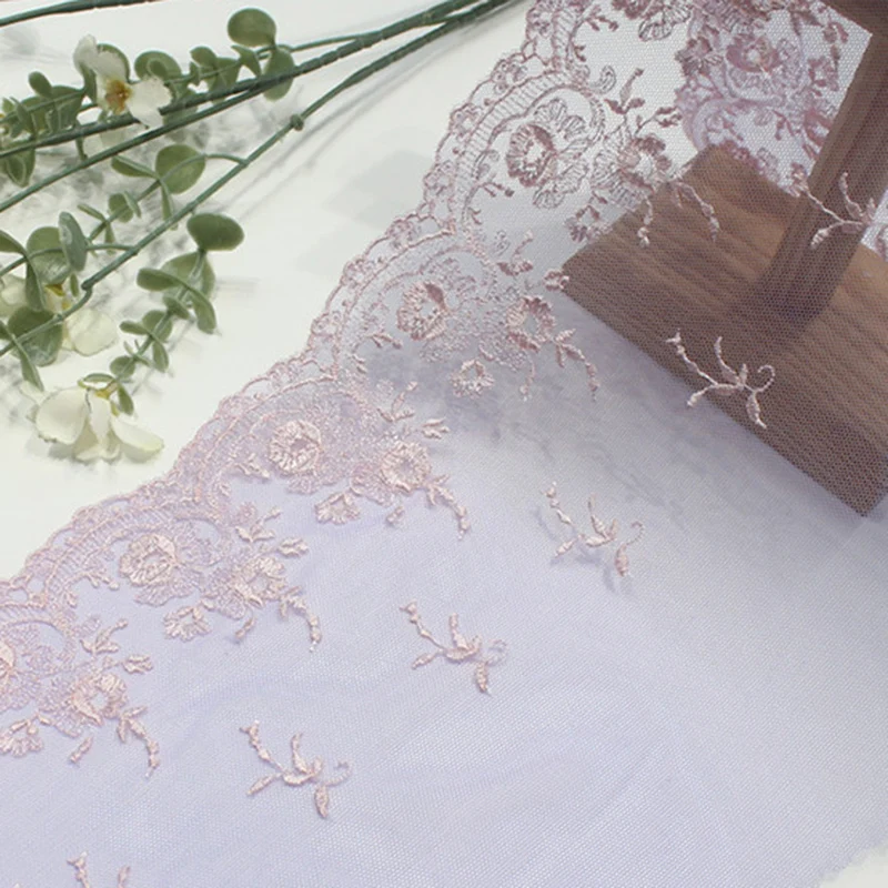 41Yards Embroidered Lace Trim Light Purple Handmade DIY Clothing Accessories Wedding Floral Embroidery Fabrics Curtains