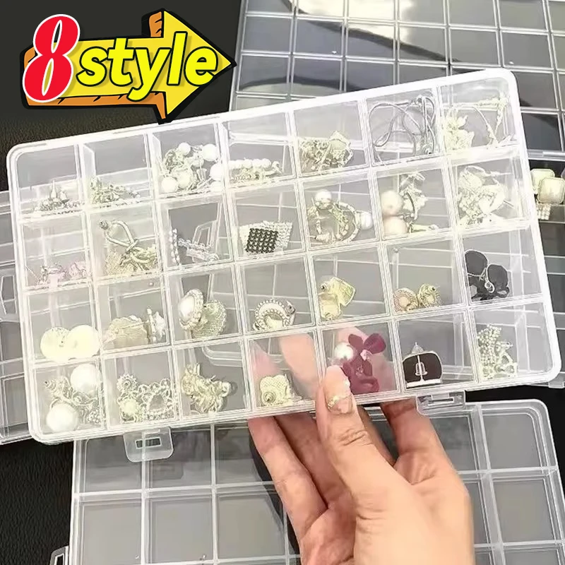 Transparent Plastic Storage Jewelry Box Compartment Adjustable Container For Beads Earring Box For Jewelry Rectangle Boxes Case