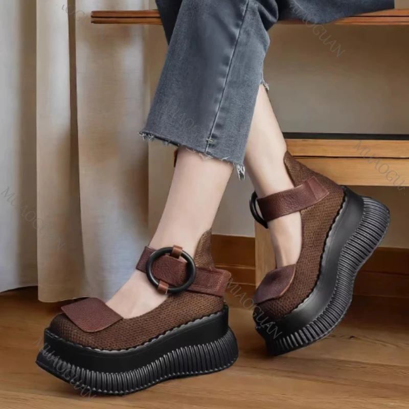 Sweet Cute Autumn Mary Janes Women Pumps Wedges High Heels Cosplay Street Goth Punk Design Thick Sole Lolita Pumps Girls Shoes