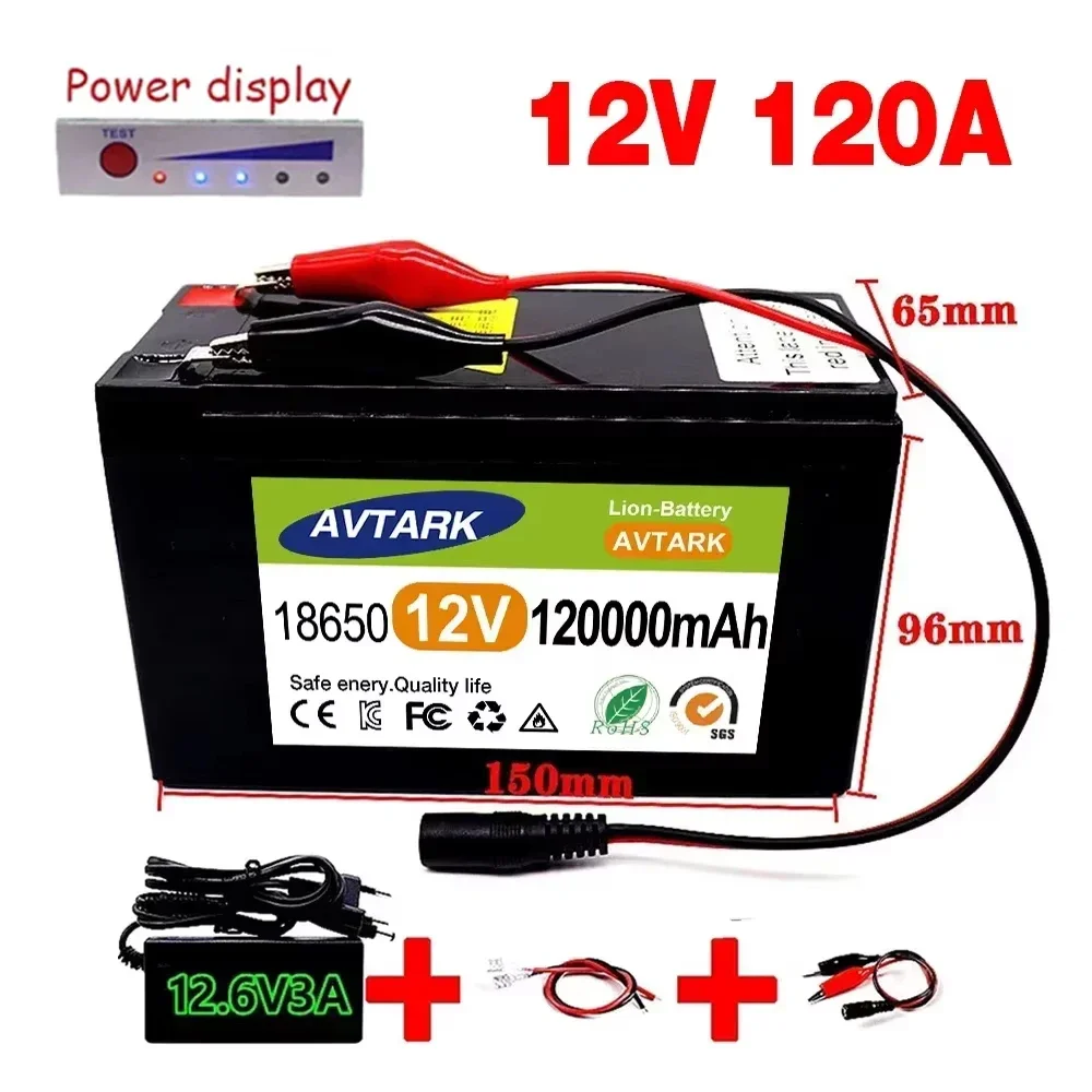 

NEW LiFePO4 12V 120Ah 18650 lithium battery 30A sprayer built-in high current BMS electric vehicle battery +12.6V charger