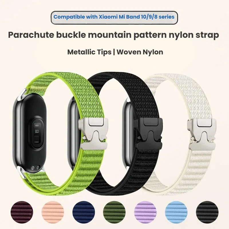 حزام لشاومي Mi Band10 9 8 مطاطا النايلون مضفر حلقة منفردة قابل للتعديل مشبك استبدال كوريا سوار Miband 8/ 9/10