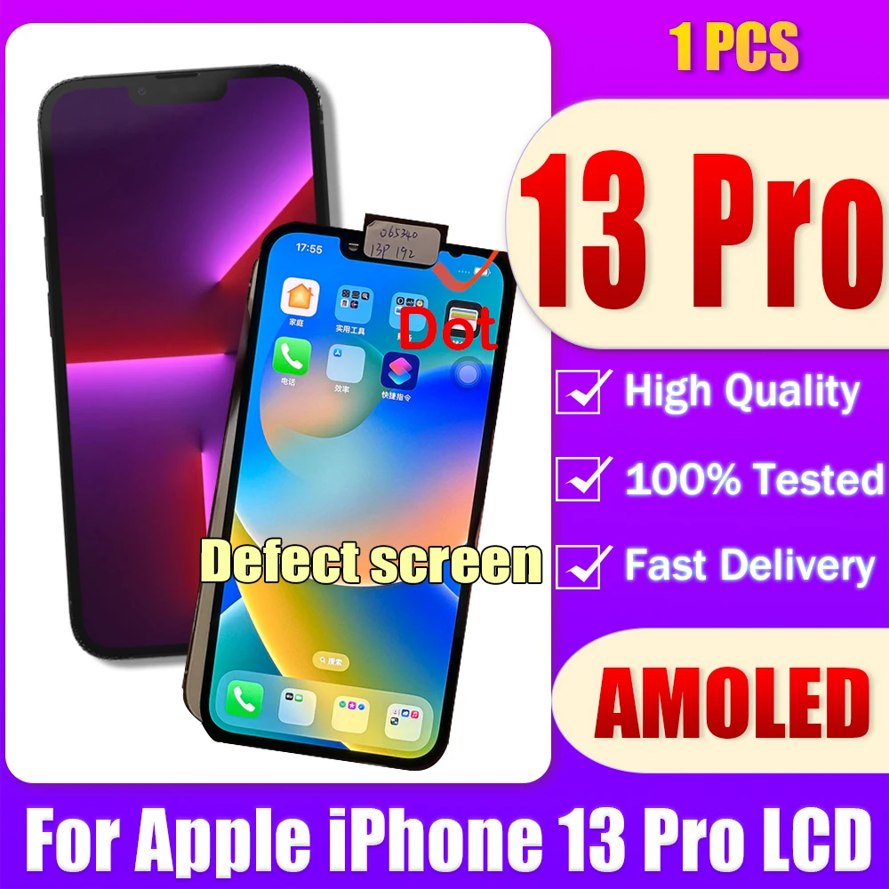 Высококачественный точечный дефект 6,1 дюйма для IPhone 13 Pro, ЖК-дисплей с цифровым преобразователем сенсорного экрана в сборе для IPhone 13 Pro A2638 A2483 A2636 A2639 Дисп