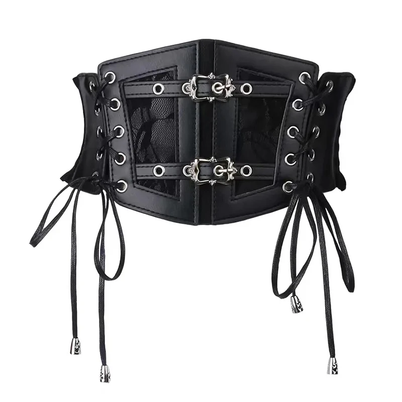 Spitze Korsett Punk Schwarz Breiten Gürtel Mit Kette Pu Leder Abnehmen Körper Gürtel für Frauen Elastische Hohe Taille Gürtel Weibliche Cummerbunds – Detail 3