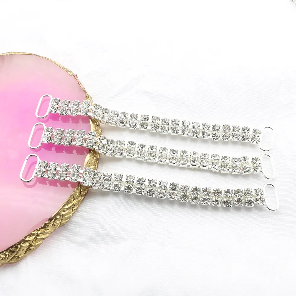 In Stock,Shining 10 pieces 12 * 100MM2 Drainage Diamond Chain Bikini Connector/flat Chain Buckle Reinforced Crystal Bikini Buckl