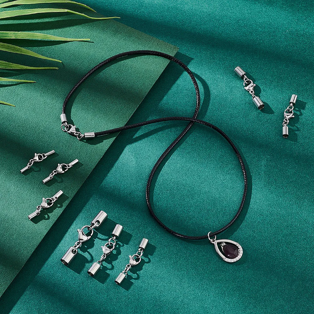 24 Sets Stainless Steel Lobster Claw Clasps with Cord Ends Clasp Lobster Caps Connector Clasp Closures Clasp for Leather Cord