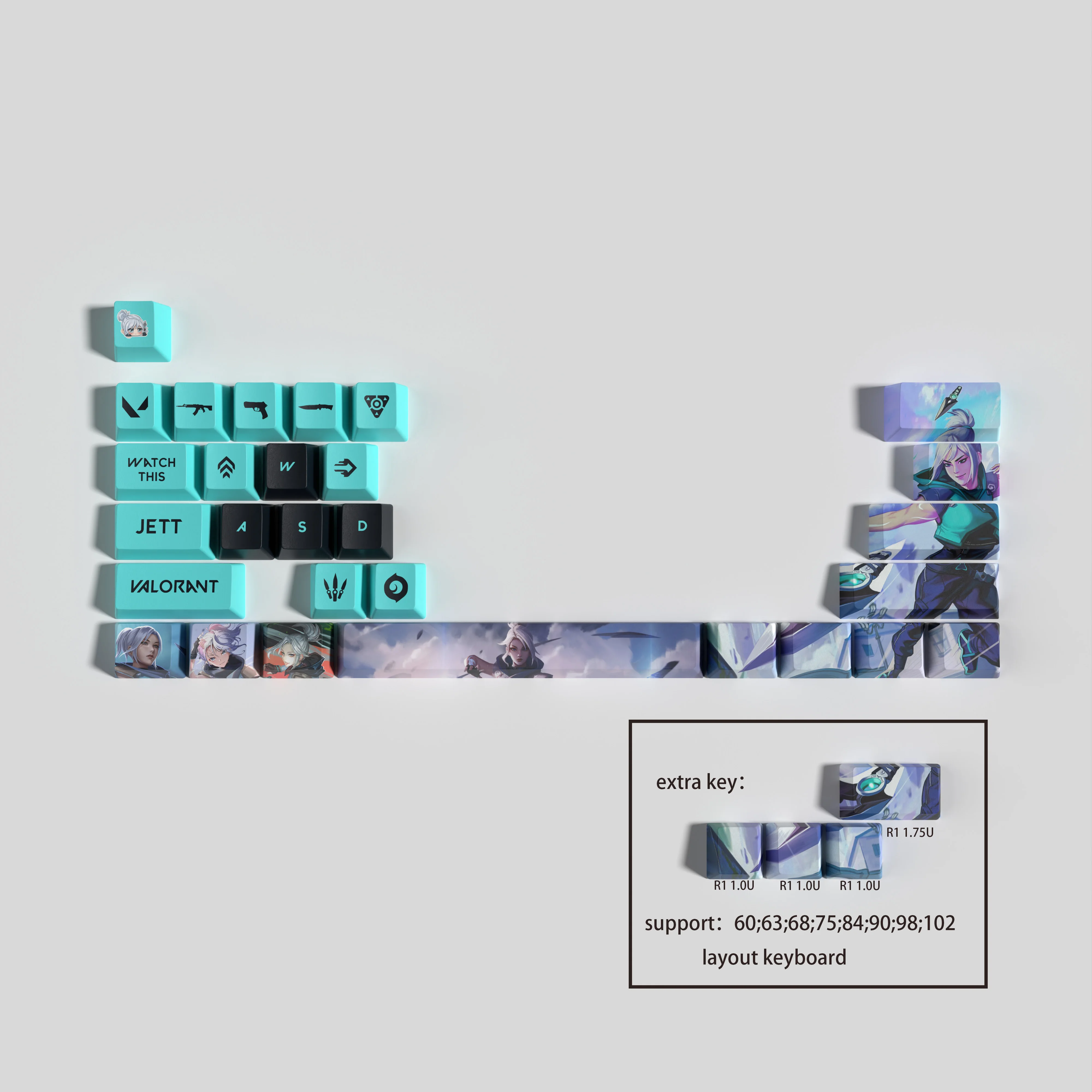 Vlaorant Keycaps Jett Keycaps 29 Toetsen Mini Set Oem Profiel Pbt Dye Sub Keycaps