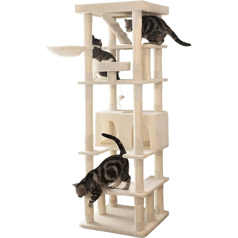 74.8 inches Large Cat Tree with Sisal-Covered Scratching Posts & Condo, Tall Cat Tower Entertainment Playground Furniture