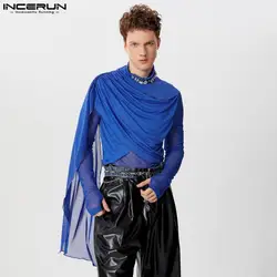 INCERUN Tops 2024 American Style Men's Cross Deconstruction Ribbon Design T-shirts Fashion Male Thin Long Sleeved Camiseta S-5XL
