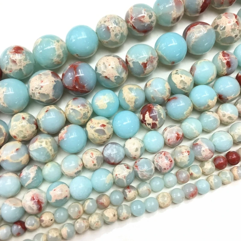 Smooth Blue SnakeSkin Stone Loose Beads Natural Round Stone Beads for DIY Jewelry Making Bracelet Necklace Supplies