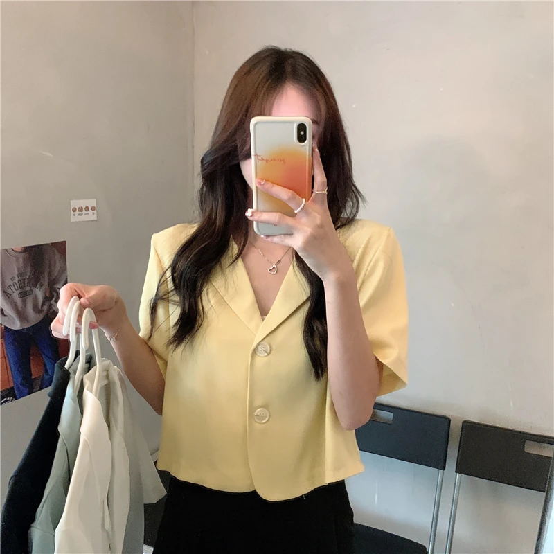 Abiti popolari coreani Vecchio denaro Donna Blazer nero Cappotto da donna Dimagrante Eleganza Versatile bianco a maniche corte Europeo americano