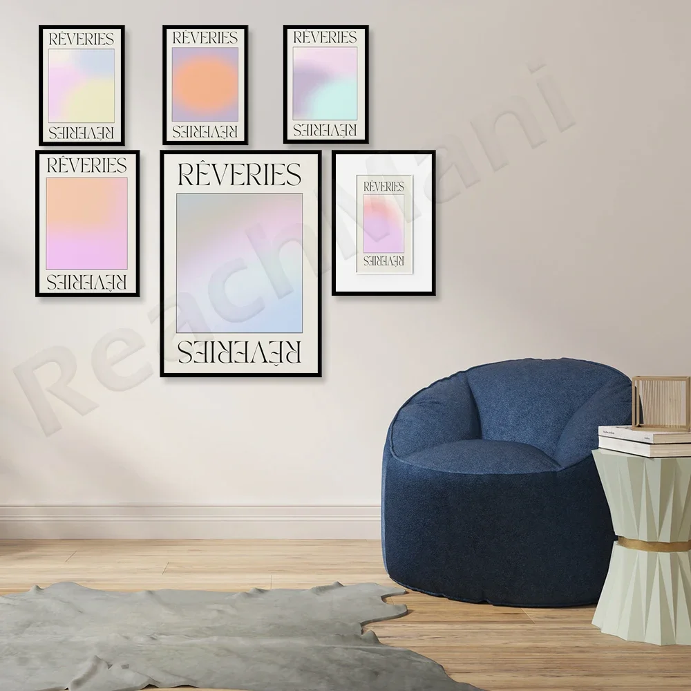 Reverie Printable Pastel Color Exhibition Abstract Art Gradient Grainy Modern Aesthetic Poster, Color Block Art Print Museum Pos