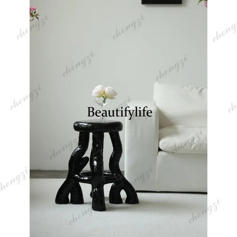 R134 antique art modeling stump stool wabi sabi senior black decorative stool